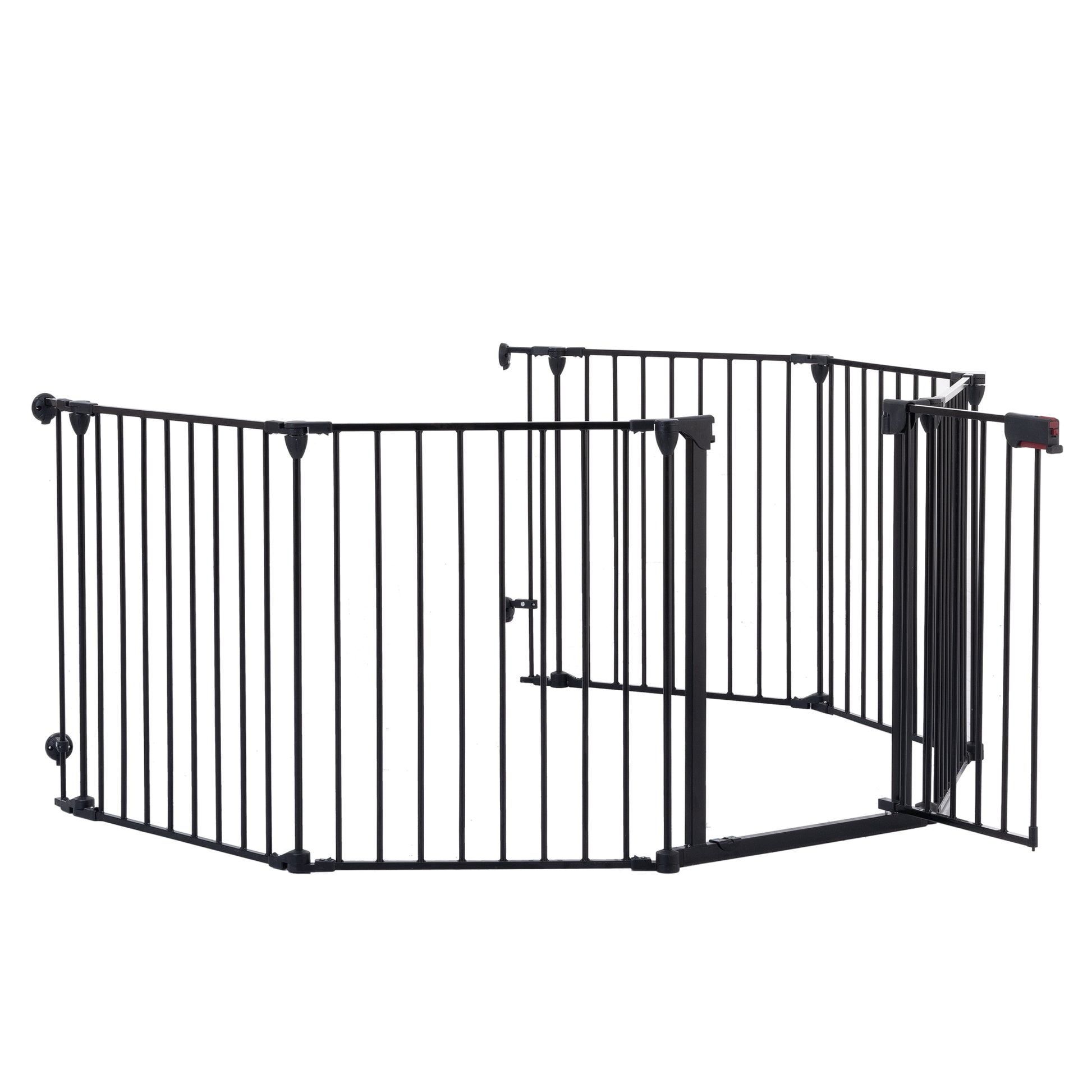 150" Adjustable Safety Gate 6 Panels Play Yard Metal Doorways Fireplace Fence Christmas Tree Fence Gate For House Stairs Gate Prohibited Area Fence Black Steel