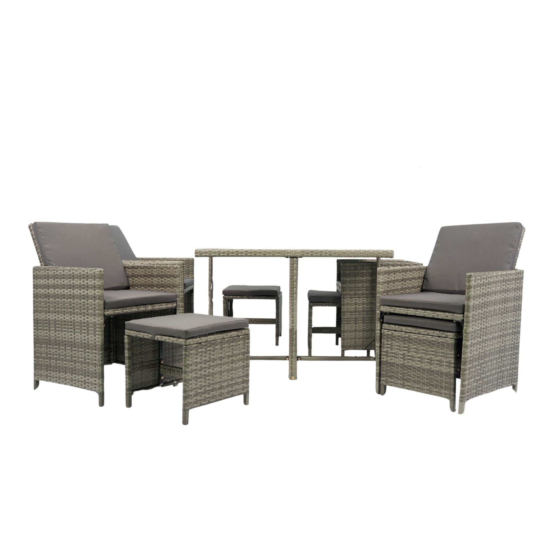 9 Pieces Patio Dining Sets Outdoor Space Saving Rattan Chairs With Glass Table Patio Furniture Sets Cushioned Seating And Back Sectional Conversation Set Grey Wicker Grey Cushion Yes Dining Set Grey Rust Resistant Frame Mildew Resistant Cushion Garden &