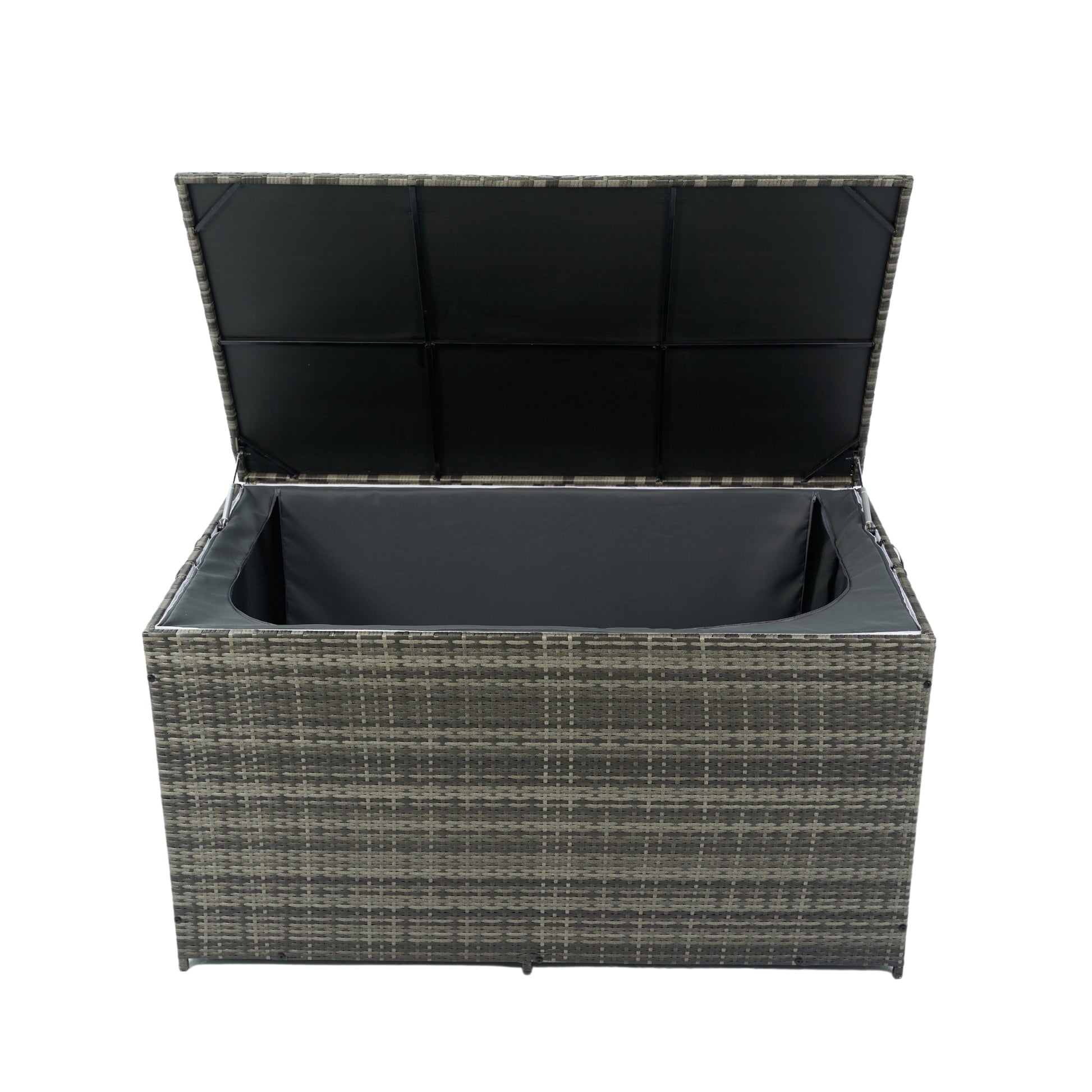 Outdoor Storage Box, 200 Gallon Wicker Patio Deck Boxes With Lid, Outdoor Cushion Storage For Kids Toys, Pillows, Towel Grey Modern Pe Rattan Iron Waterproof Fabric