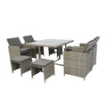 9 Pieces Patio Dining Sets Outdoor Space Saving Rattan Chairs With Glass Table Patio Furniture Sets Cushioned Seating And Back Sectional Conversation Set Grey Wicker Grey Cushion Yes Dining Set Grey Rust Resistant Frame Mildew Resistant Cushion Garden &