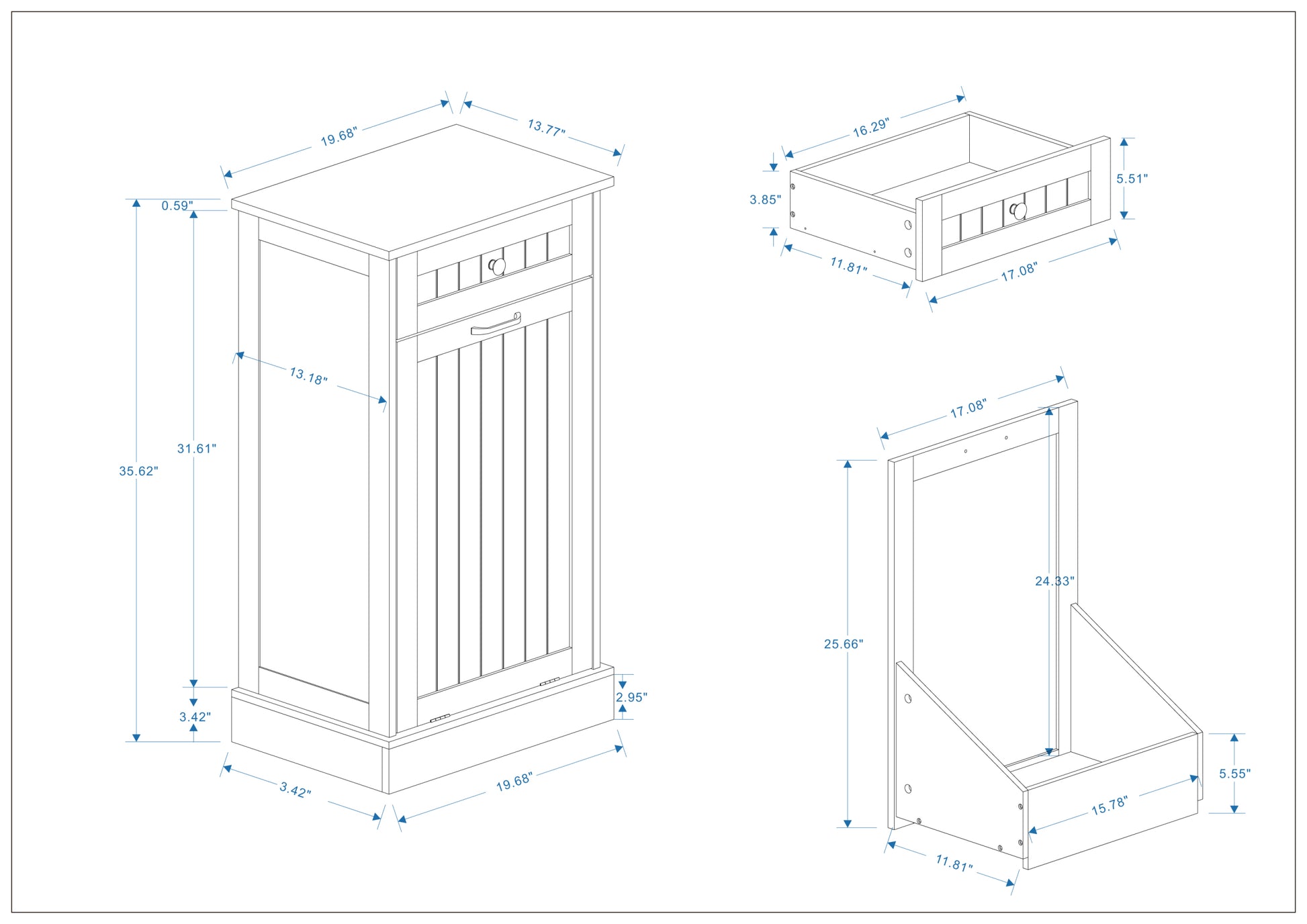 One Drawers And One Compartment Tilt Out Trash Cabinet Kitchen Trash Cabinet White White Mdf