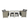 9 Pieces Patio Dining Sets Outdoor Space Saving Rattan Chairs With Glass Table Patio Furniture Sets Cushioned Seating And Back Sectional Conversation Set Grey Wicker Grey Cushion Yes Dining Set Grey Rust Resistant Frame Mildew Resistant Cushion Garden &