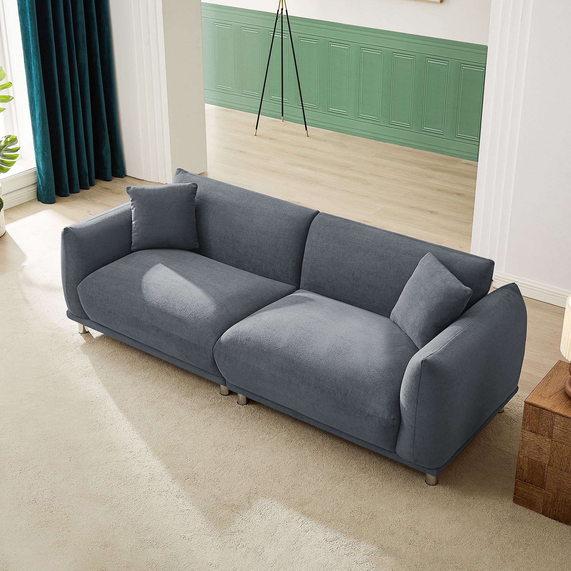 88.58" Sofa, Comfy Sofa Couch With Extra Deep Seats, Modern Sofa Bread Like Sofa With 2 Pillows And Metal Feet With Anti Skid Pads, Dark Grey. Dark Grey Polyester