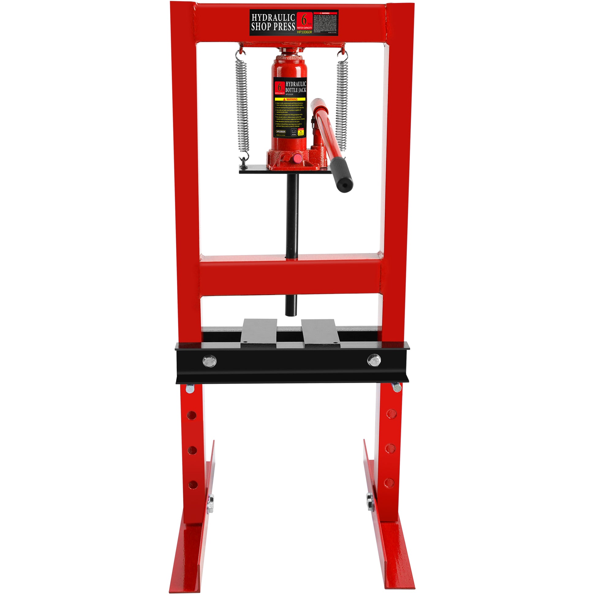 Hydraulic 6 Ton H Frame Garage Floor Adjustable Shop Press With Plates, 6T, Red Red Steel