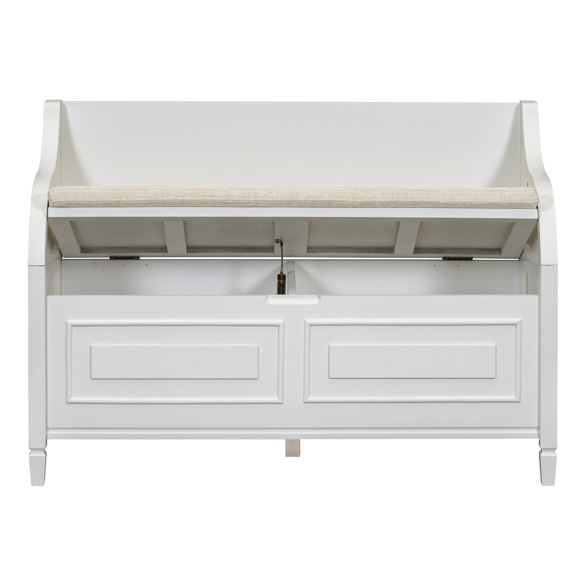 Rustic Style Solid Wood Entryway Multifunctional Storage Bench With Safety Hinge White Beige High Back White Primary Living Space Beige Mdf