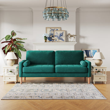 Jos 67.7'' 3 Seater Sofa Couch For Living Room, Modern Sofa,Small Couches For Small Spaces,Upholstered 3 Seater Couch For Bedroom, Apartment, Home Office, Tool Free Assembly,Green Green Velvet Wood Bedroom Soft Cotton Fabric 3 Seat