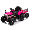 Ride On Tractor2.0 With Trailer,24V Battery Powered Electric Tractor Toy, 200W*2Motor 1.86 4.97Mph Remote Control,Electric Car For Kids,Three Speed Adjustable,Usb,Mp3 ,Bluetooth,Led Light, Safety Belt Rose Red Plastic