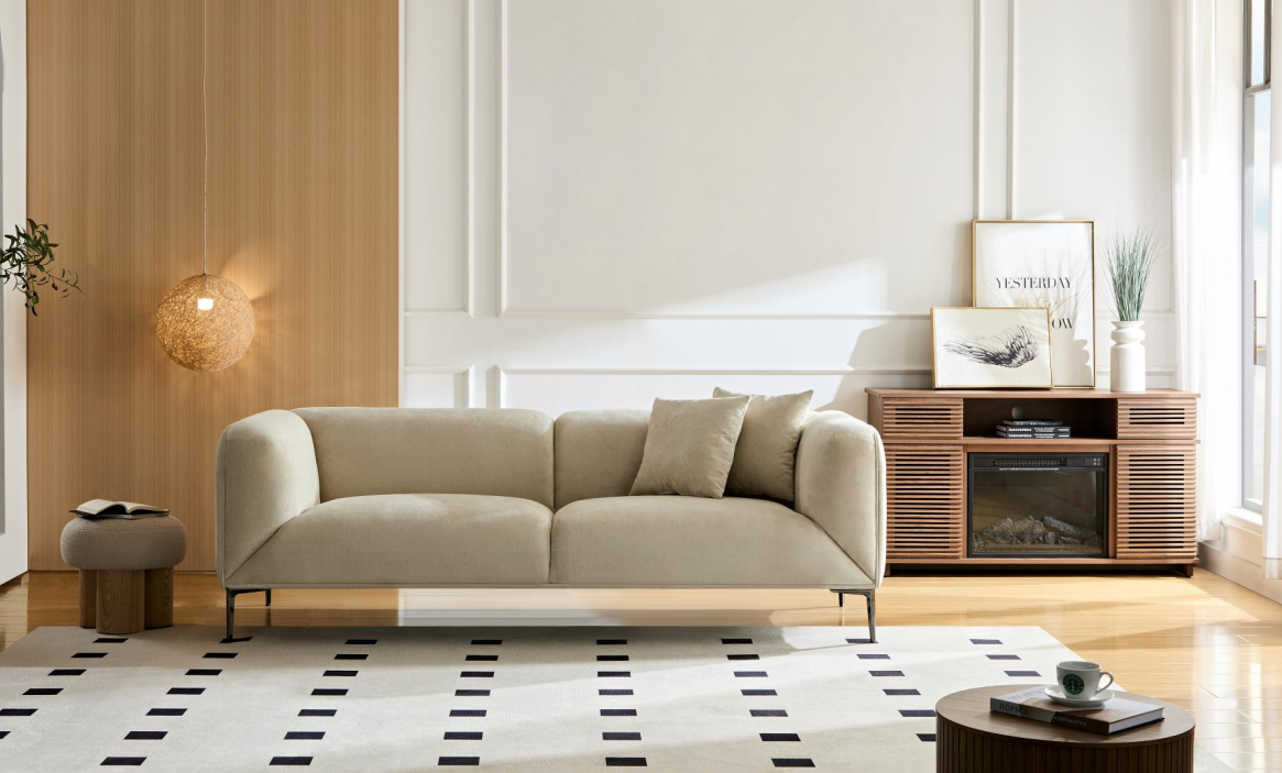 Wks2B Beige Sofa Can Be Placed In The Studio, Living Room, Attic Multiple Scenes, Modern Style Simple Fashion, Size 89.37* 35.43* High 28.74 Inches Beige Fabric 1 Seat