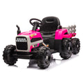 Ride On Tractor2.0 With Trailer,24V Battery Powered Electric Tractor Toy, 200W*2Motor 1.86 4.97Mph Remote Control,Electric Car For Kids,Three Speed Adjustable,Usb,Mp3 ,Bluetooth,Led Light, Safety Belt Rose Red Plastic