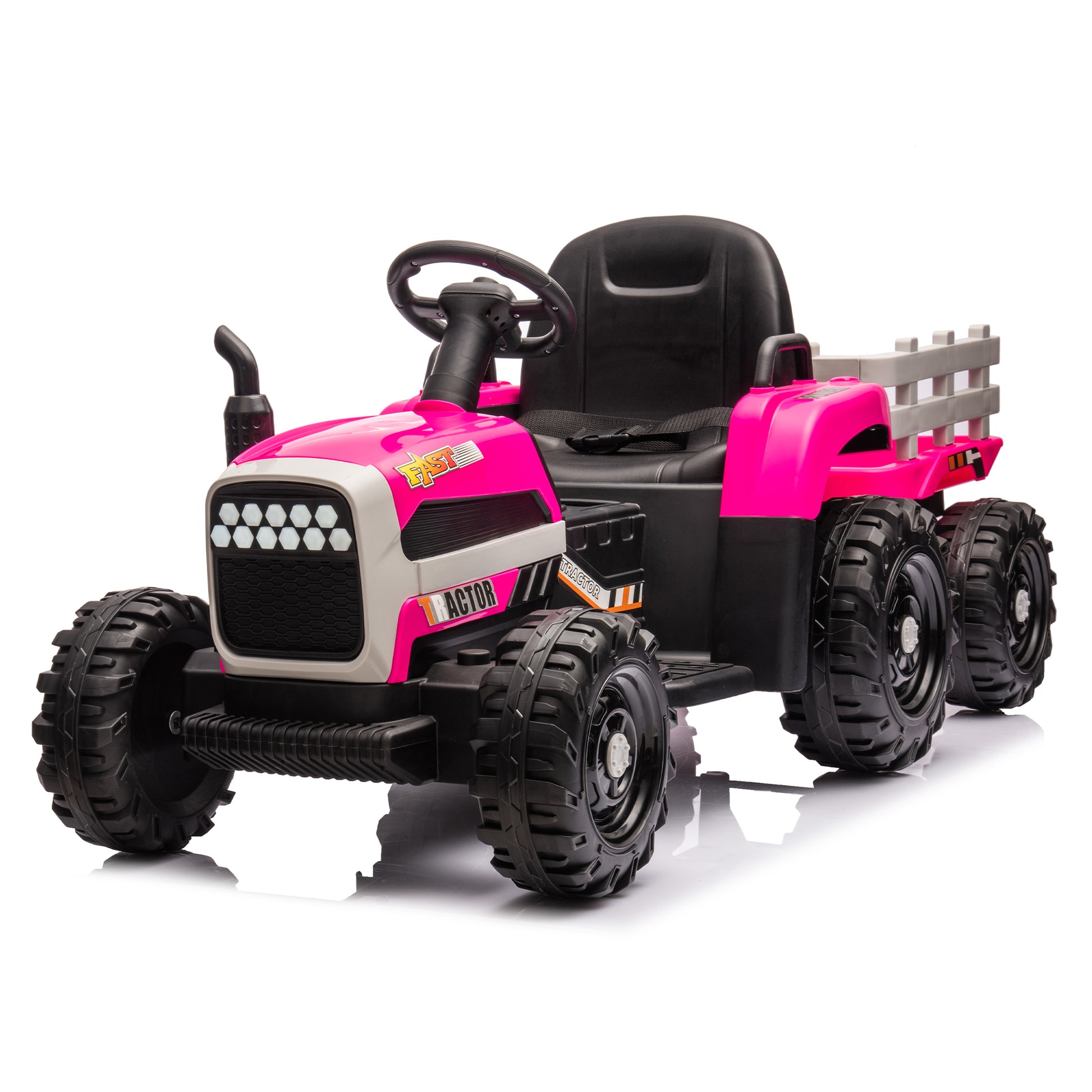 Ride On Tractor With Trailer,24V Battery Powered Electric Tractor Toy, 200W*2Motor 1.86 4.97Mph Remote Control,Electric Car For Kids,Three Speed Adjustable,Usb,Mp3 ,Bluetooth,Led Light, Safety Belt