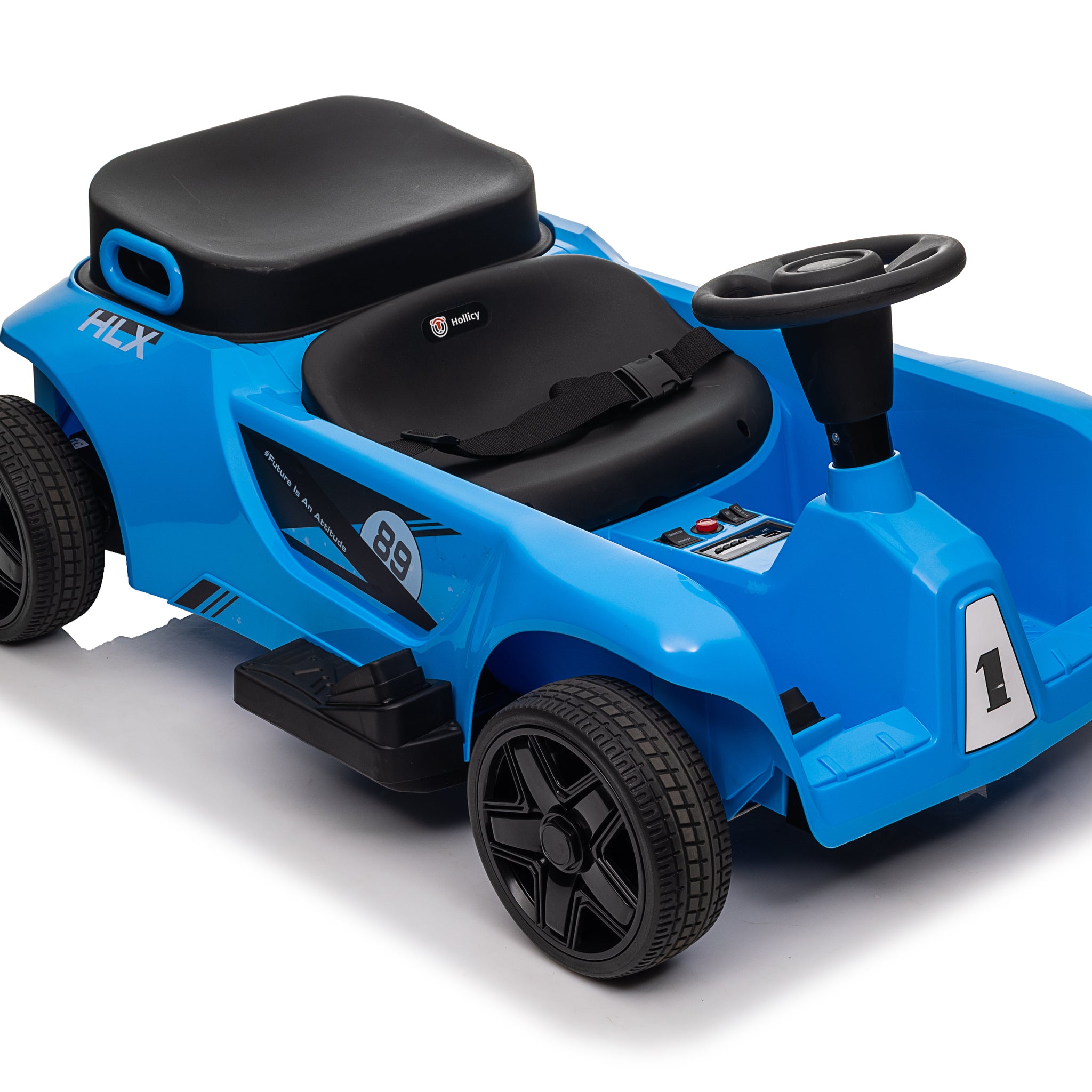 24V Electric Drifting Go Kart For Kids, Electric Ride On Toy W 85W*2 Motors, 8Mph Max Speed, Safety Belt, Music, Horn, Usb Blue Abs