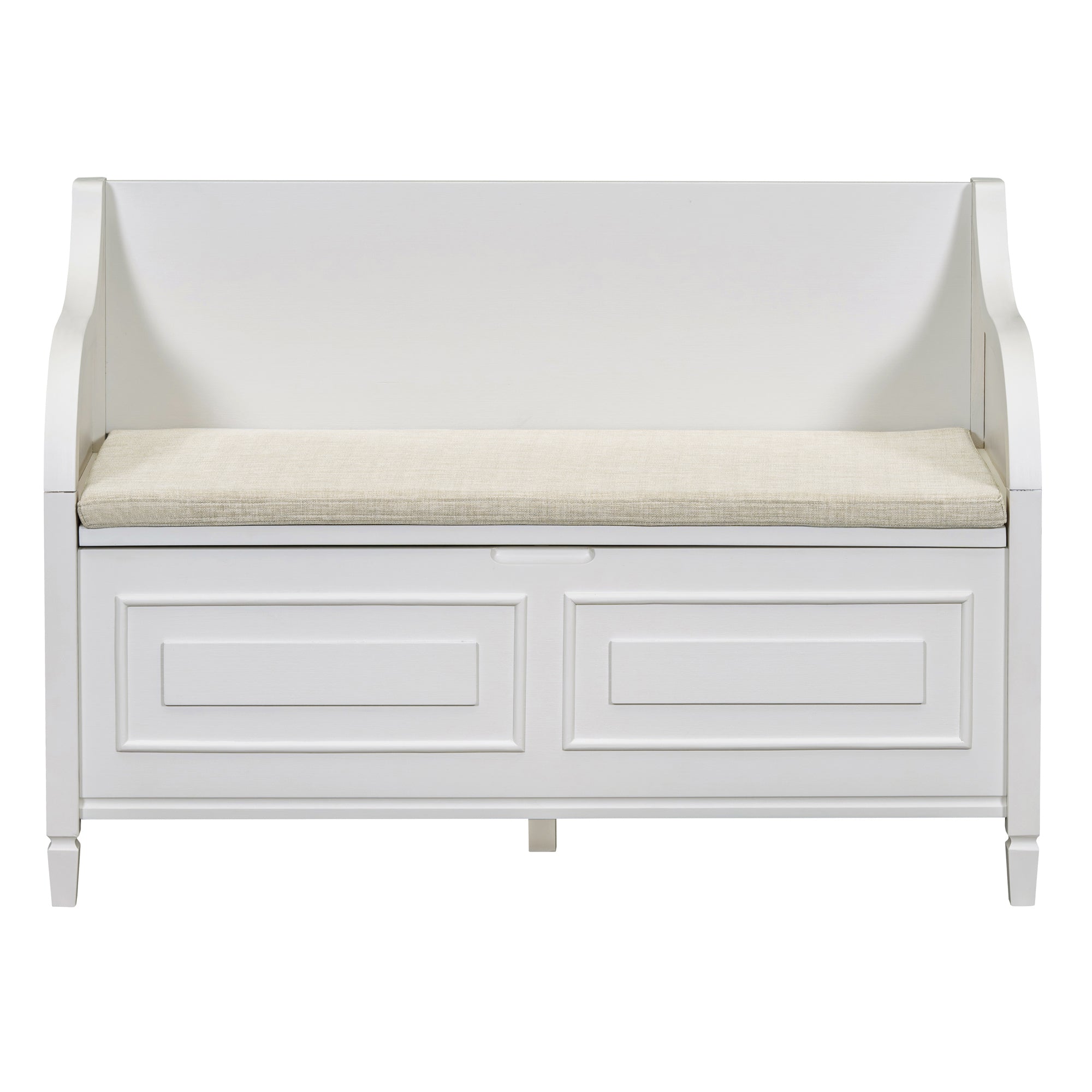 Rustic Style Solid Wood Entryway Multifunctional Storage Bench With Safety Hinge White Beige High Back White Primary Living Space Beige Mdf