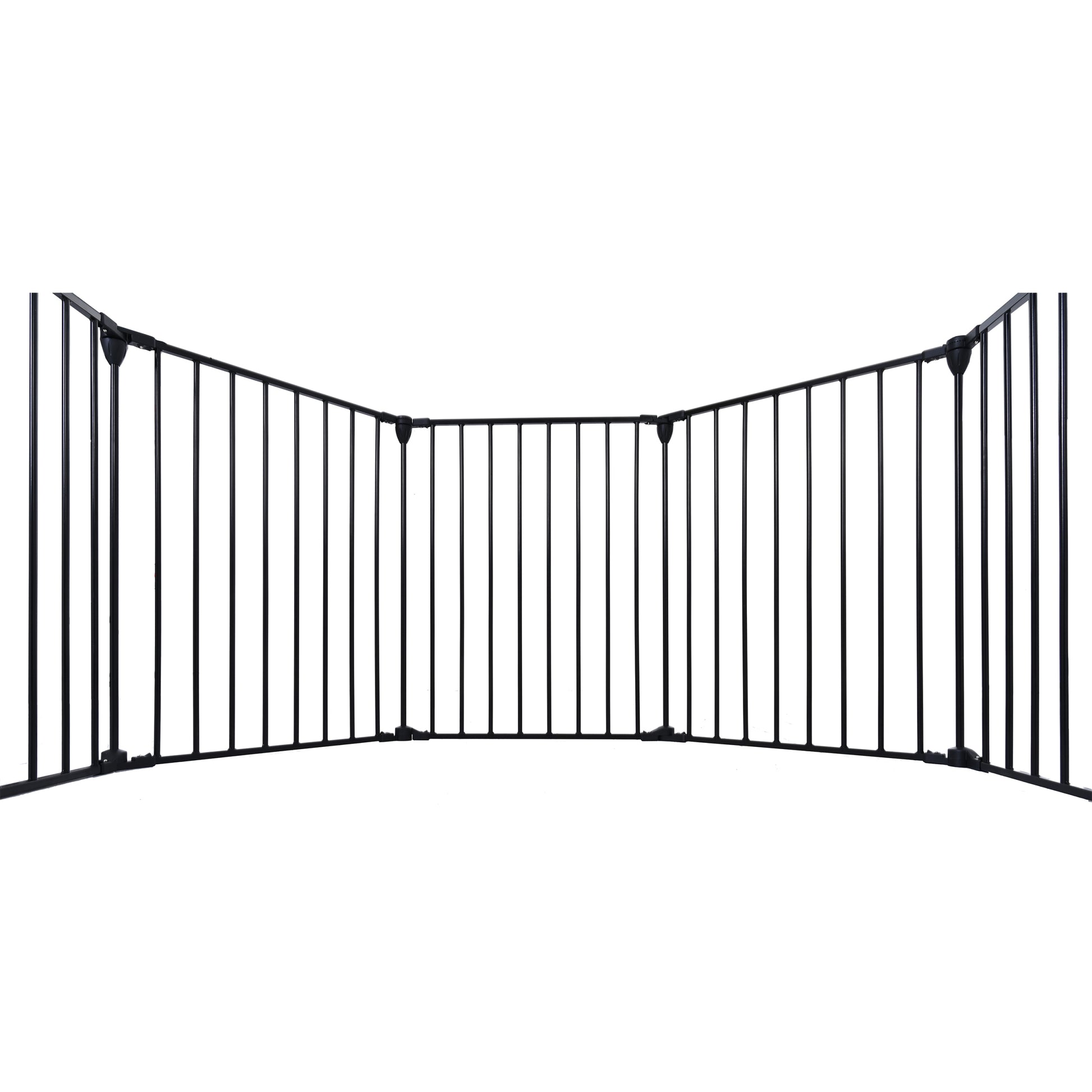 150" Adjustable Safety Gate 6 Panels Play Yard Metal Doorways Fireplace Fence Christmas Tree Fence Gate For House Stairs Gate Prohibited Area Fence Black Steel