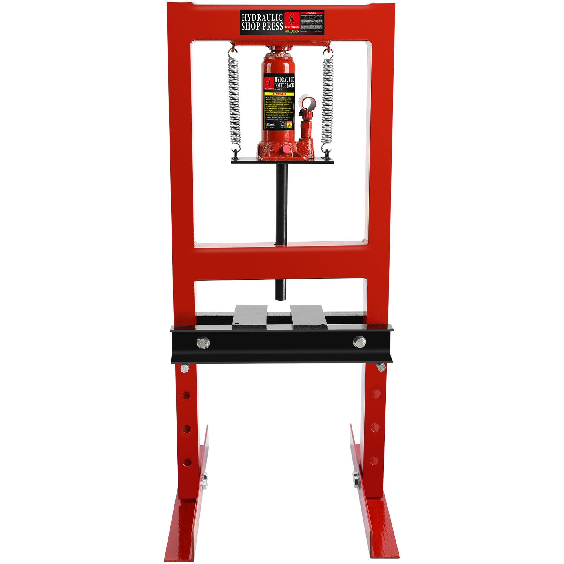 Hydraulic 6 Ton H Frame Garage Floor Adjustable Shop Press With Plates, 6T, Red Red Steel