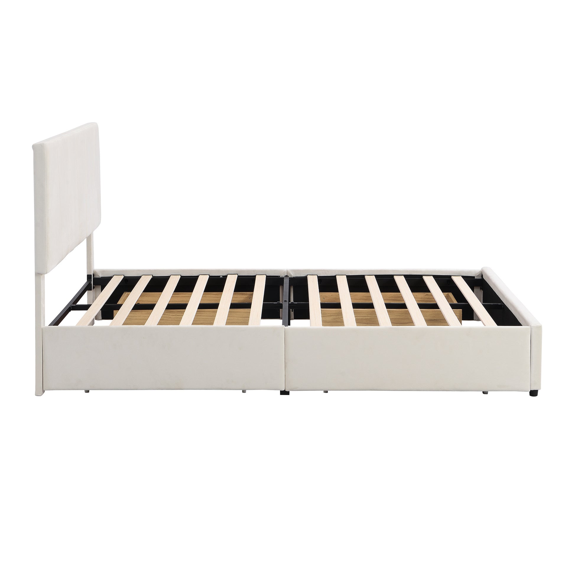 Queen Size Upholstery Platform Bed With Four Drawers On Two Sides, Adjustable Headboard, Beige Old Sku: Wf291774Aaa Box Spring Not Required Queen Beige Wood Bedroom Bed Frame Velvet Upholstered