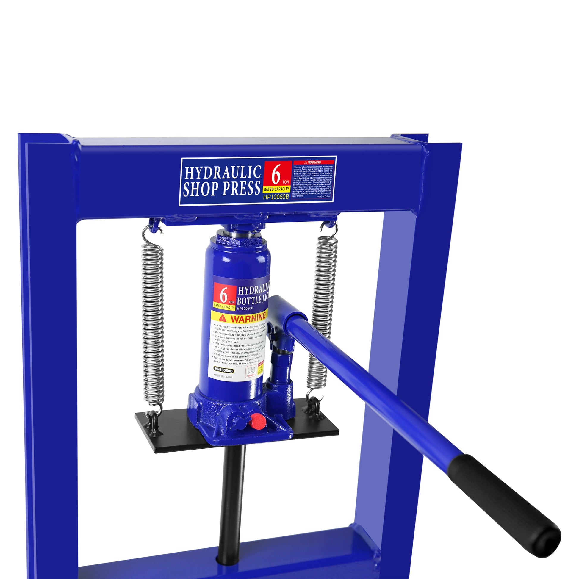 Steel H Frame Hydraulic Shop Press With Stamping Plates To Bend, Straighten, Or Press Parts, Install Bearings And U Joints, 6 Ton Capacity, Blue Blue Steel