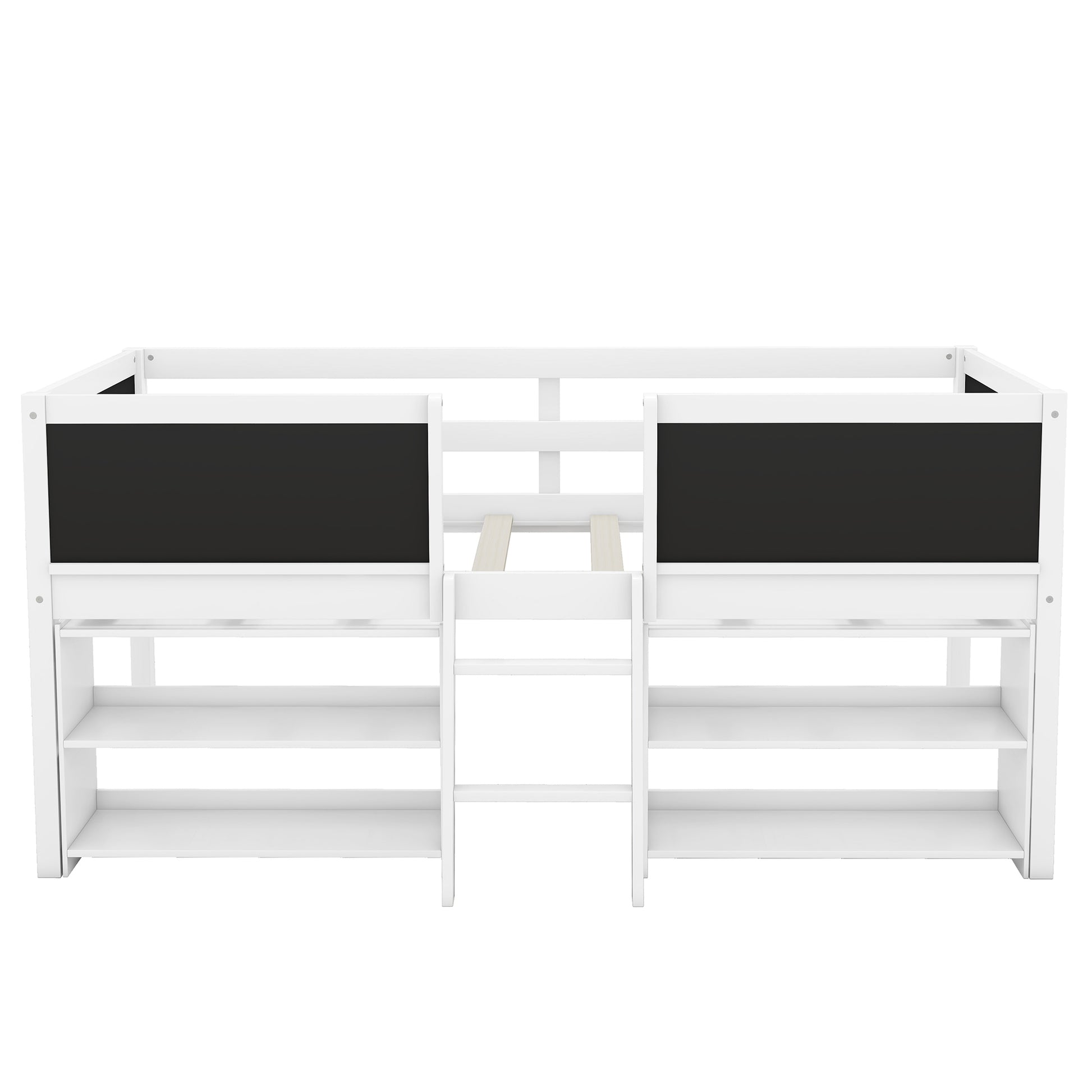 Twin Size Low Loft Bed With Two Movable Shelves And Ladder,With Decorative Guardrail Chalkboard,White Old Sku: Wf283286Aak Box Spring Not Required Twin White Wood Bedroom Pine