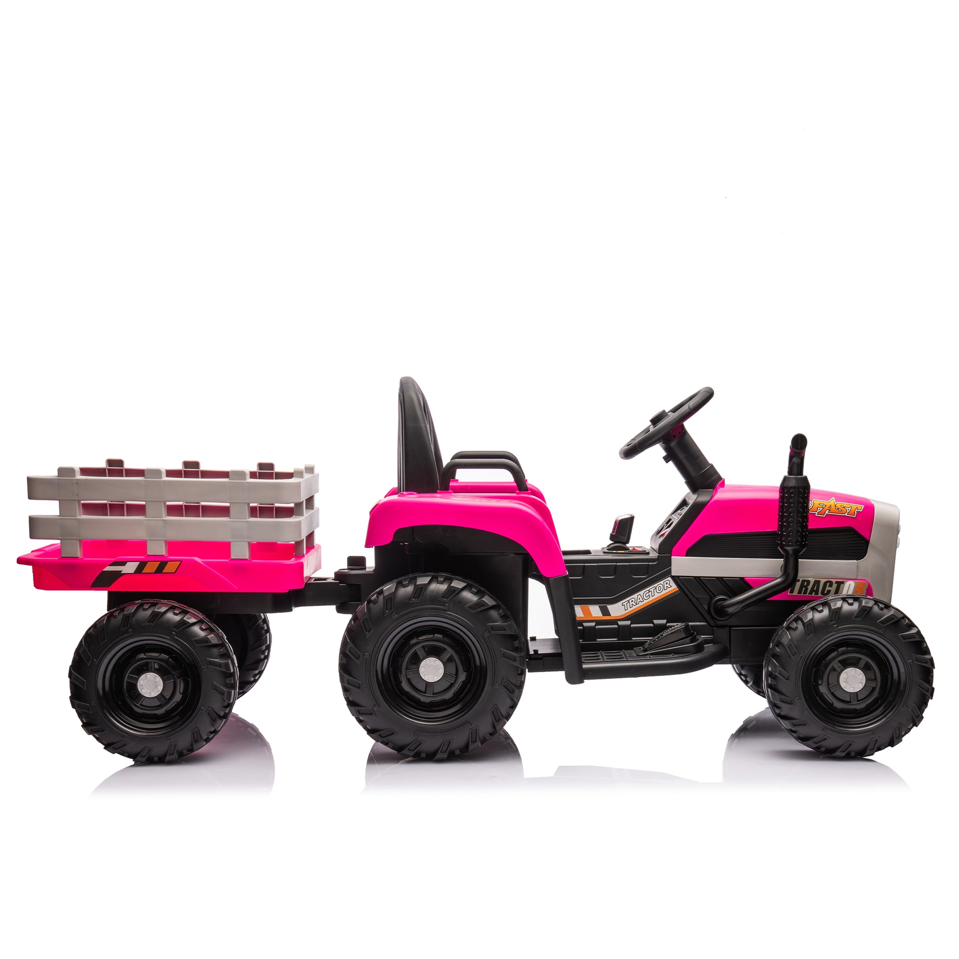 Ride On Tractor With Trailer,24V Battery Powered Electric Tractor Toy, 200W*2Motor 1.86 4.97Mph Remote Control,Electric Car For Kids,Three Speed Adjustable,Usb,Mp3 ,Bluetooth,Led Light, Safety Belt