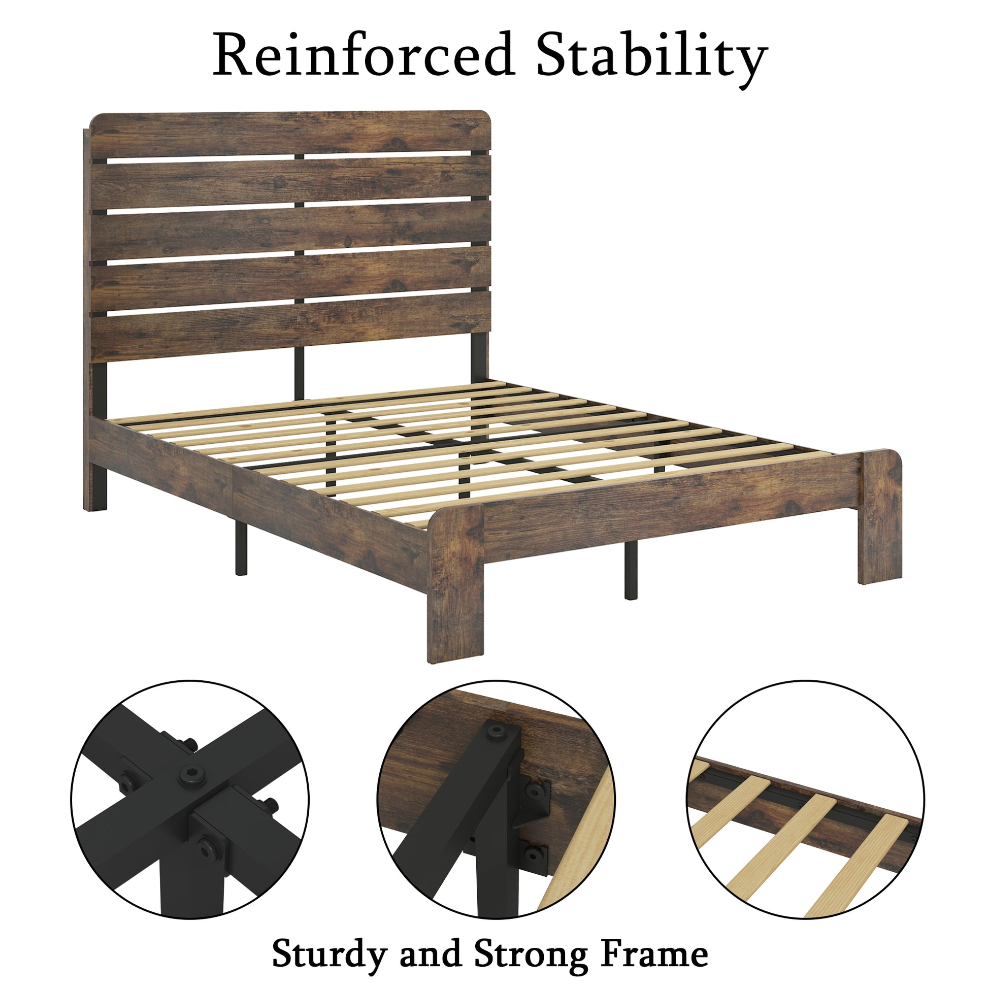 Bed Frame Full Size, Wood Platform Bed Framenoise Free,No Box Spring Needed And Easy Assembly Tool,Large Under Bed Storage,Dark Brown Box Spring Not Required Full Dark Brown Brown Wood Bedroom Bed Frame Metal & Wood