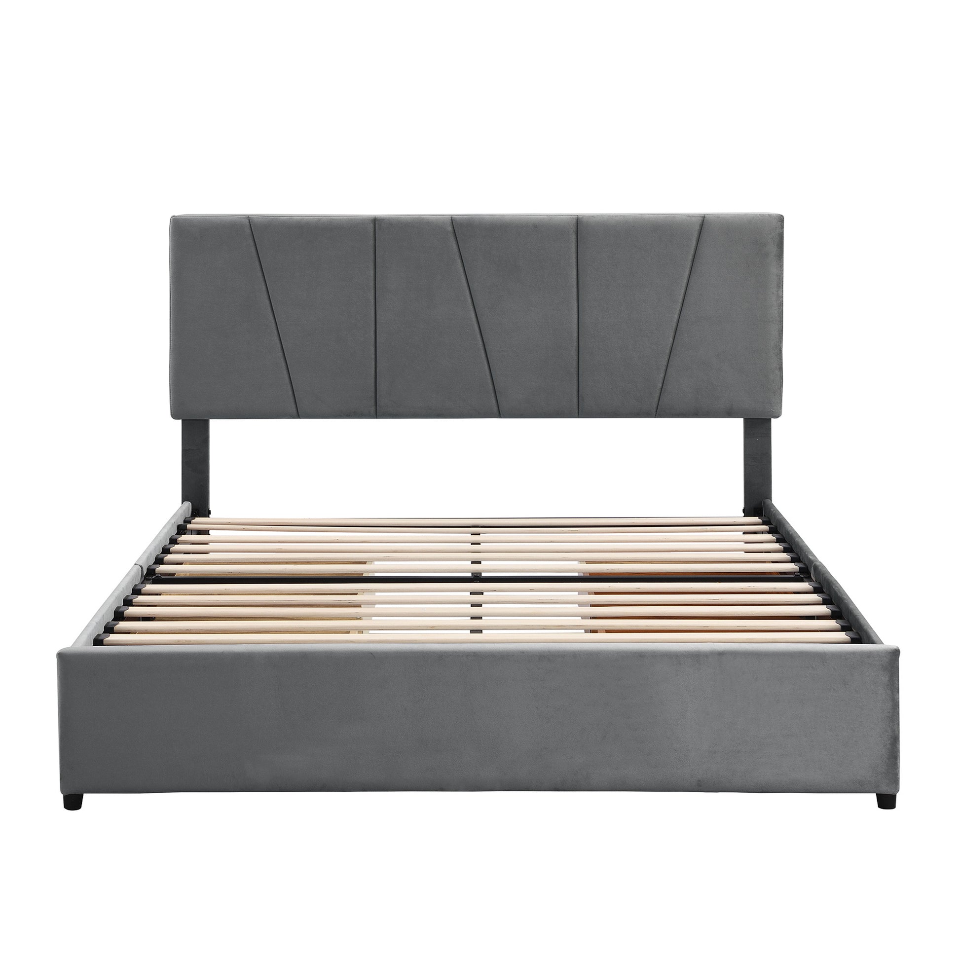 Queen Size Upholstery Platform Bed With Four Drawers On Two Sides, Adjustable Headboard, Grey Old Sku: Wf291774Eaa Box Spring Not Required Queen Grey Wood Bedroom Bed Frame Velvet Upholstered