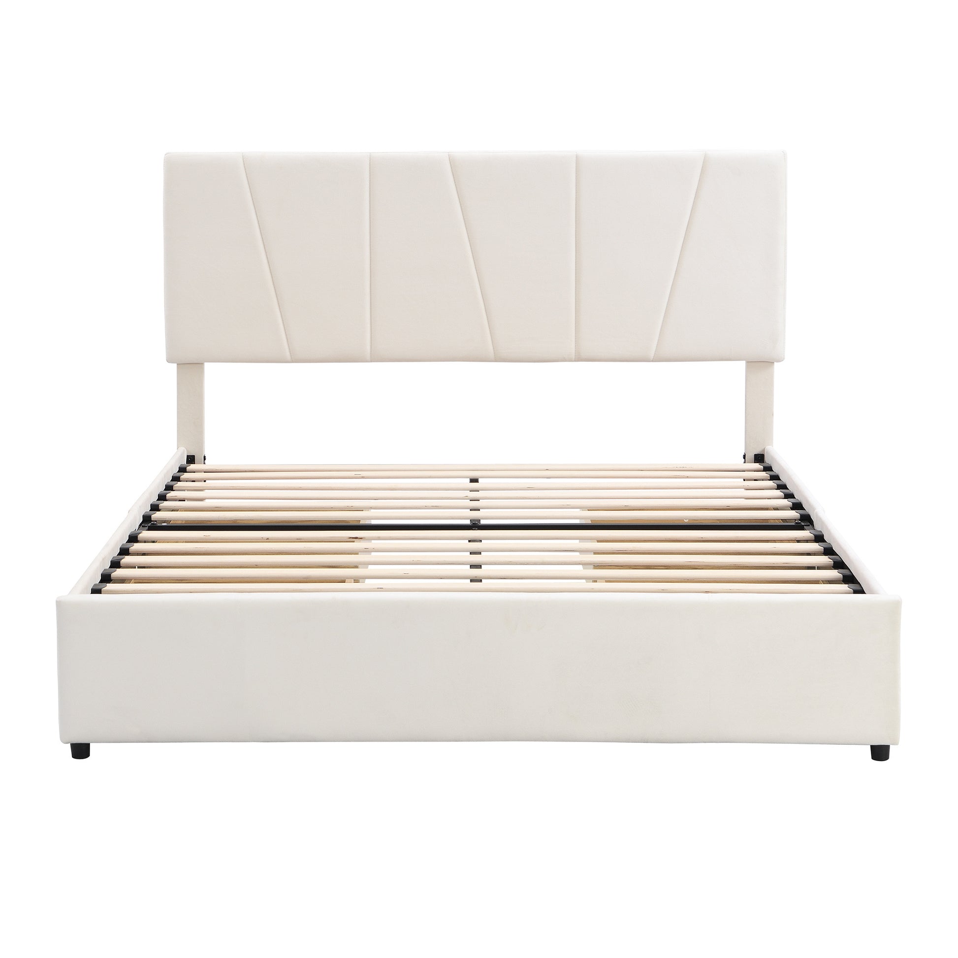 Queen Size Upholstery Platform Bed With Four Drawers On Two Sides, Adjustable Headboard, Beige Old Sku: Wf291774Aaa Box Spring Not Required Queen Beige Wood Bedroom Bed Frame Velvet Upholstered