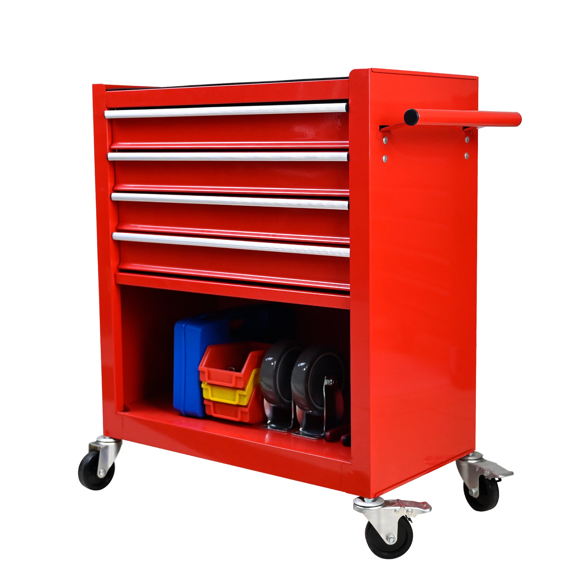 4 Drawers Multifunctional Red Tool Cart With Wheels Red Steel