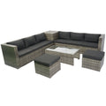 8 Piece Patio Sectional Wicker Rattan Outdoor Furniture Sofa Set With One Storage Box Under Seat And Cushion Box Grey Wicker Black Cushion Clear Glass Top Yes Complete Patio Set Black Grey Rust Resistant Frame Mildew Resistant Cushion Garden & Outdoor