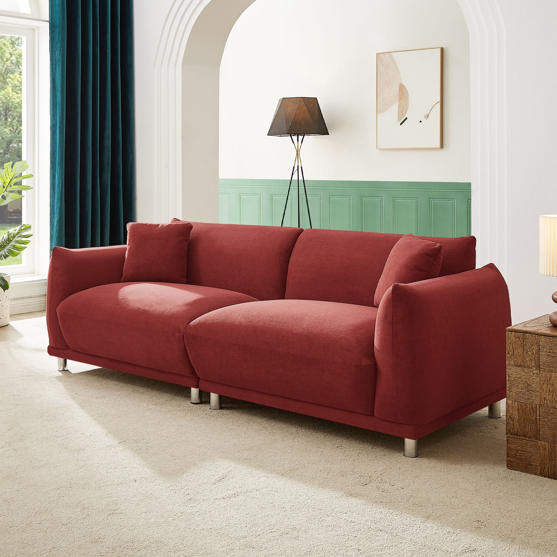 Loveseat Sofa Couch For Modern Living Room,2 Seater Sofa For Small Detachable Sofa Cover Space Spring Cushion And Solid Wood Frame ,Red Red Polyester