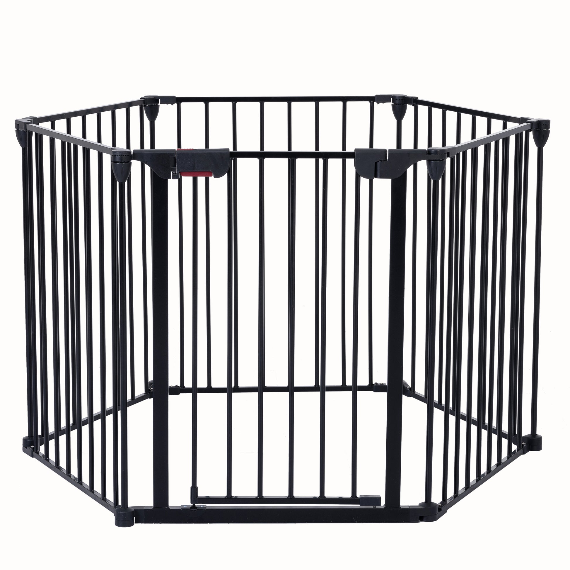 150" Adjustable Safety Gate 6 Panels Play Yard Metal Doorways Fireplace Fence Christmas Tree Fence Gate For House Stairs Gate Prohibited Area Fence Black Steel