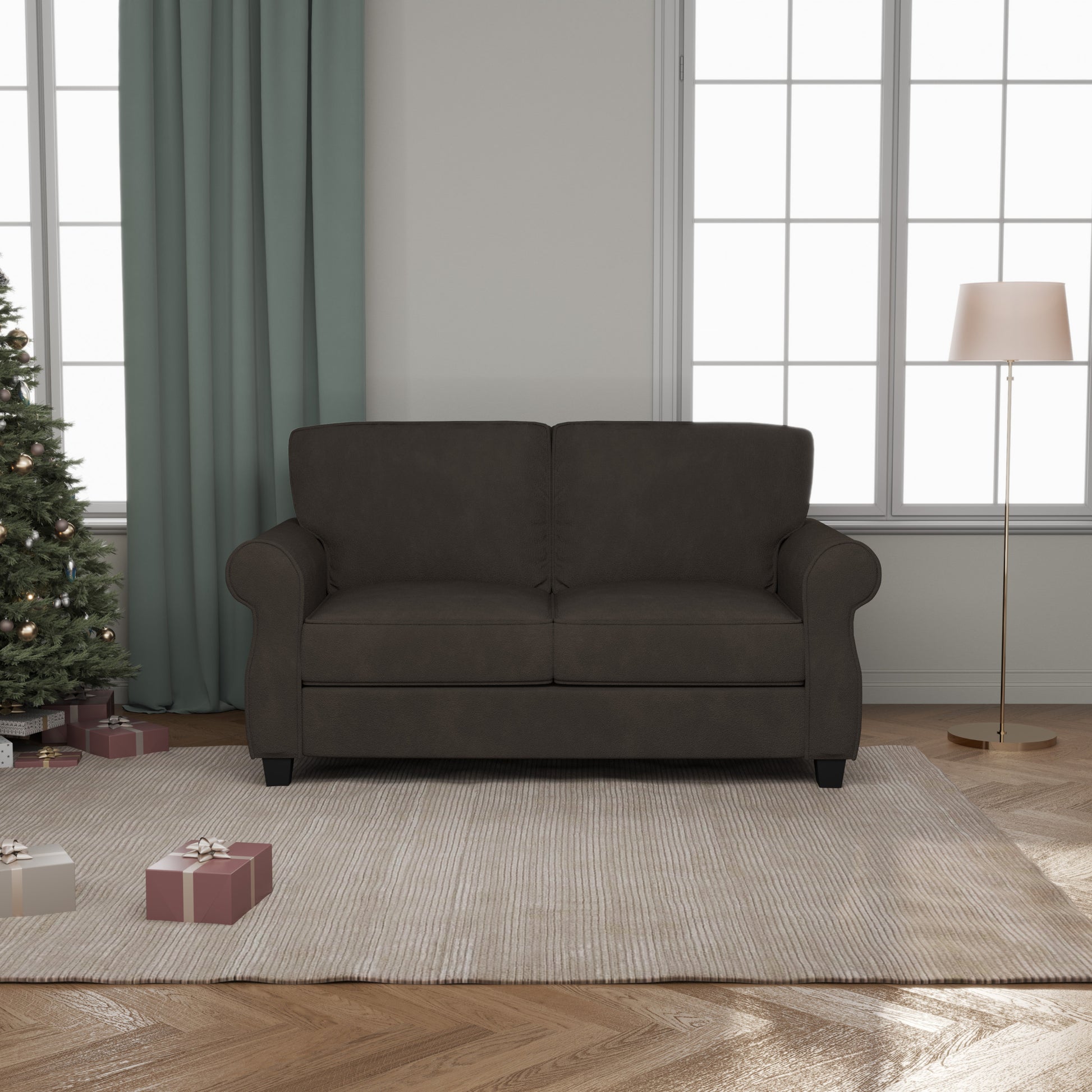 Sofa With Solid Wood Frame, Comfy Sofa Couch With Extra Deep Seats, Modern 2 Seater Sofa, For Living Room Apartment Lounge, Brown Brown Wood