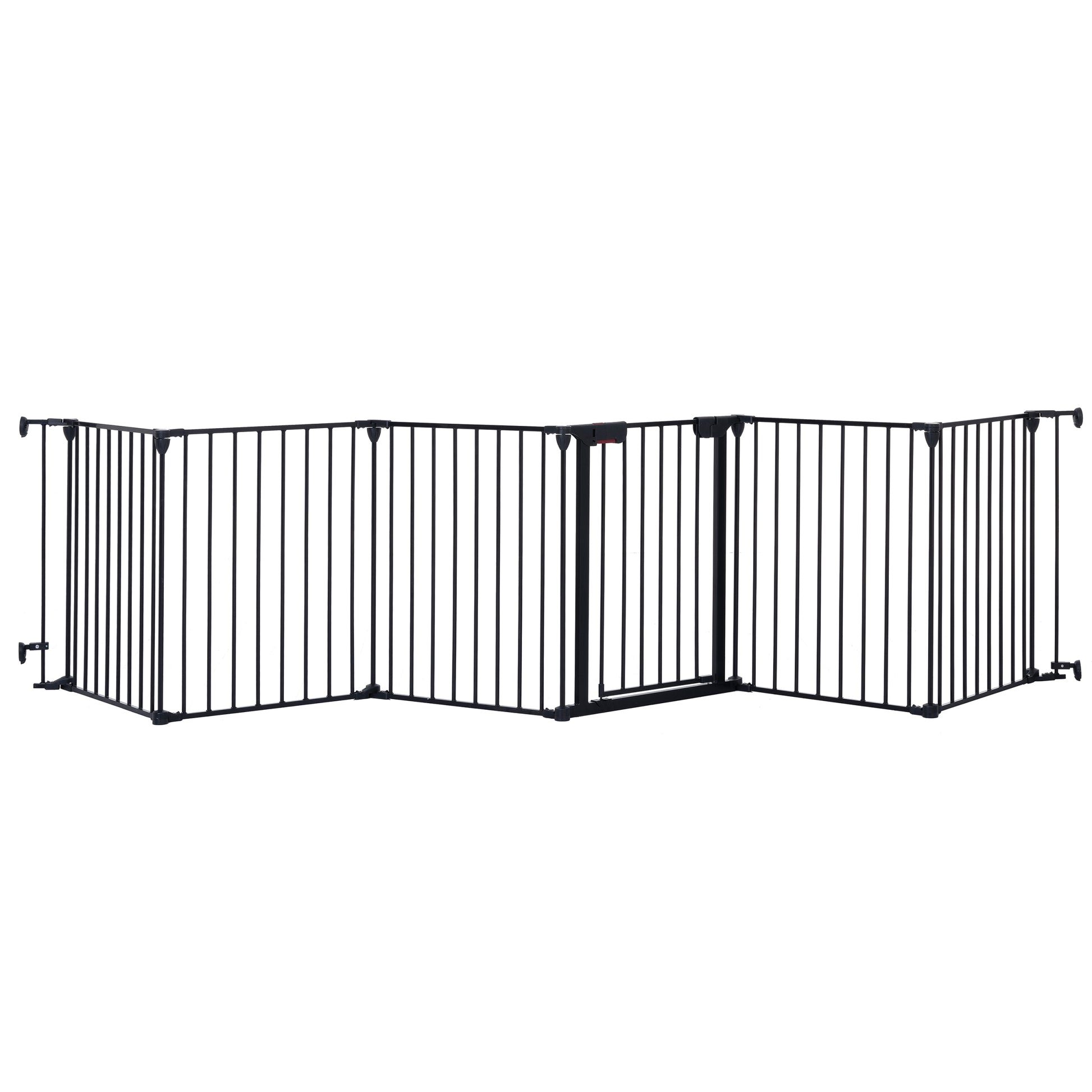 150" Adjustable Safety Gate 6 Panels Play Yard Metal Doorways Fireplace Fence Christmas Tree Fence Gate For House Stairs Gate Prohibited Area Fence Black Steel