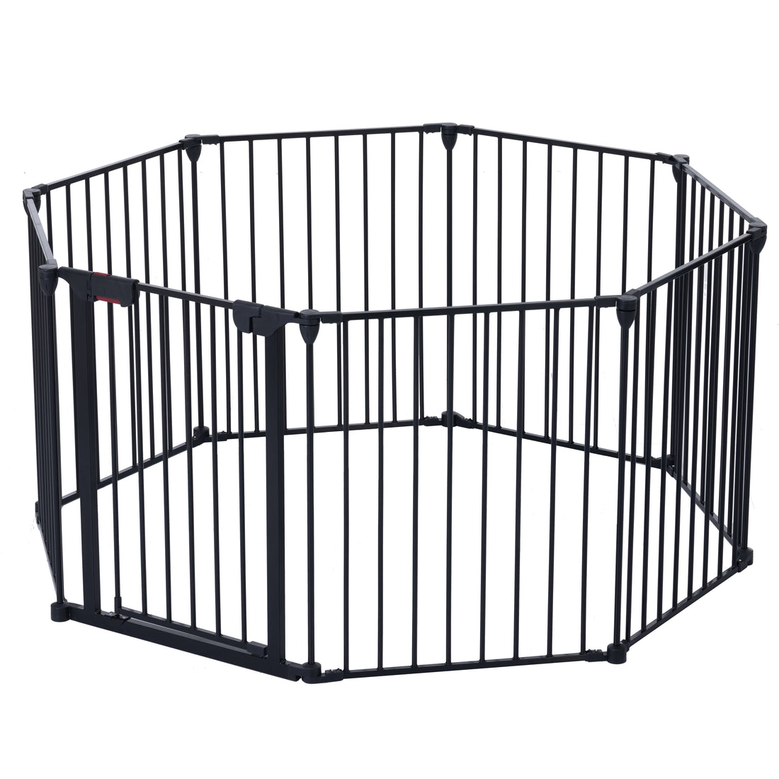 200" Adjustable Safety Gate 8 Panels Play Yard Metal Doorways Fireplace Fence Christmas Tree Fence Gate For House Stairs Gate Prohibited Area Fence Black Steel