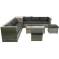 8 Piece Patio Sectional Wicker Rattan Outdoor Furniture Sofa Set With One Storage Box Under Seat And Cushion Box Grey Wicker Black Cushion Clear Glass Top Yes Complete Patio Set Black Grey Rust Resistant Frame Mildew Resistant Cushion Garden & Outdoor