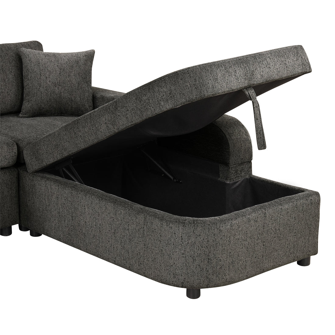 109.8"L Shaped Couch Sectional Sofa With Storage Chaise,Cup Holder And Usb Ports For Living Room, Black Black Foam Chenille 4 Seat