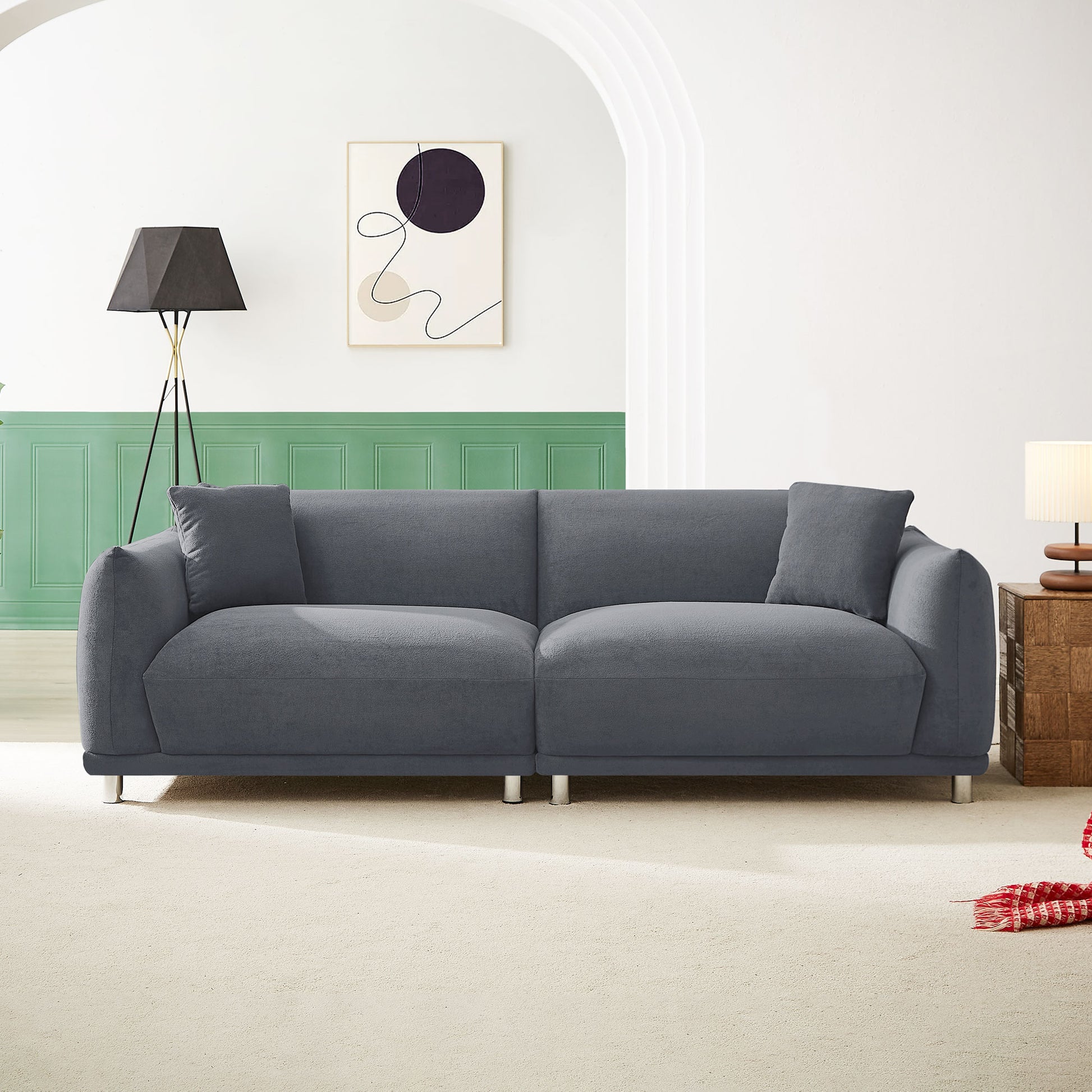 88.58" Sofa, Comfy Sofa Couch With Extra Deep Seats, Modern Sofa Bread Like Sofa With 2 Pillows And Metal Feet With Anti Skid Pads, Dark Grey. Dark Grey Polyester