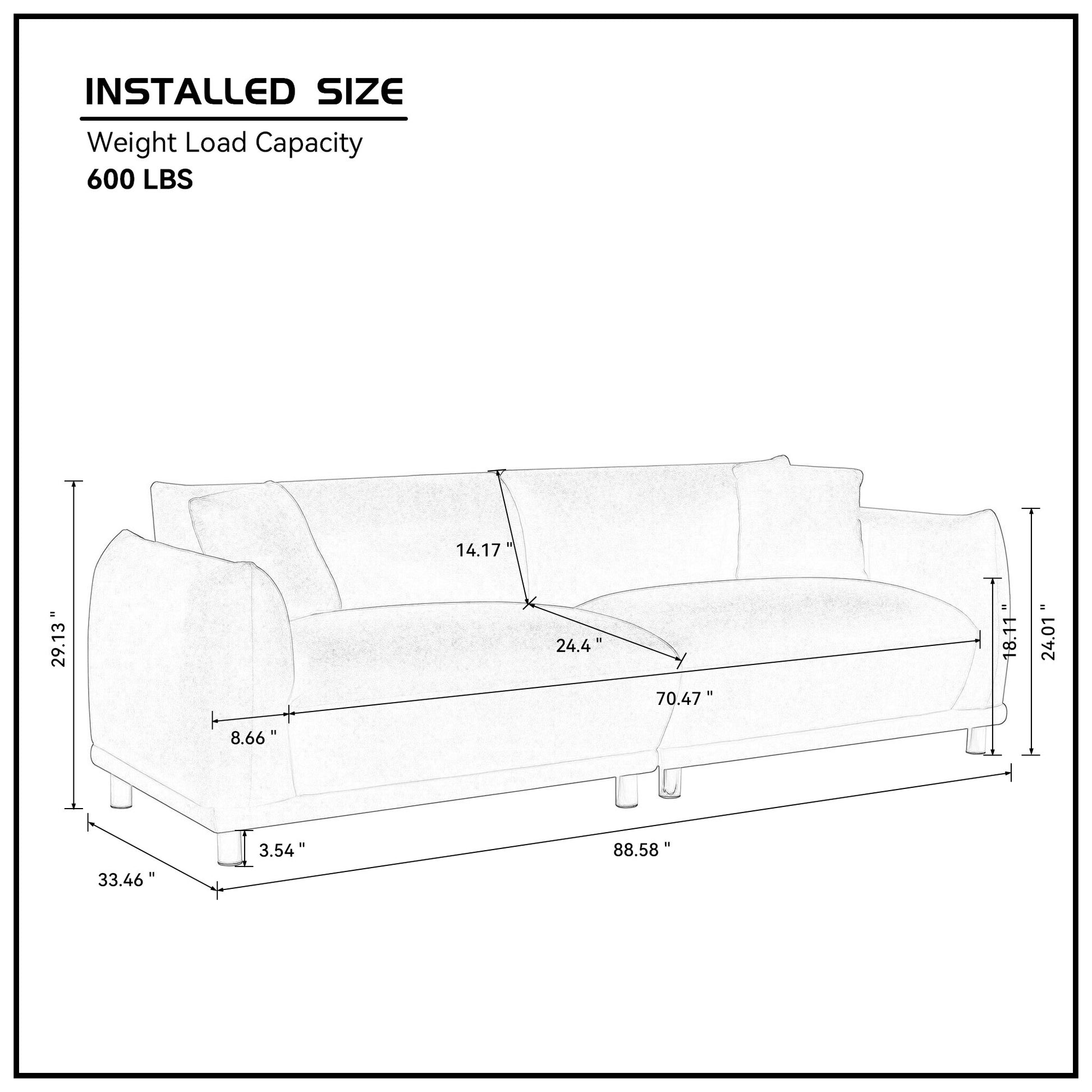 88.58" Sofa, Comfy Sofa Couch With Extra Deep Seats, Modern Sofa Bread Like Sofa With 2 Pillows And Metal Feet With Anti Skid Pads, Dark Grey. Dark Grey Polyester