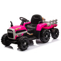 Ride On Tractor2.0 With Trailer,24V Battery Powered Electric Tractor Toy, 200W*2Motor 1.86 4.97Mph Remote Control,Electric Car For Kids,Three Speed Adjustable,Usb,Mp3 ,Bluetooth,Led Light, Safety Belt Rose Red Plastic