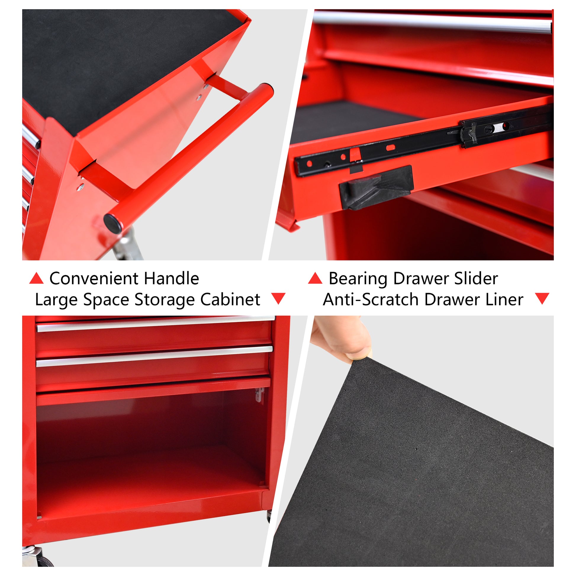 4 Drawers Multifunctional Red Tool Cart With Wheels Red Steel