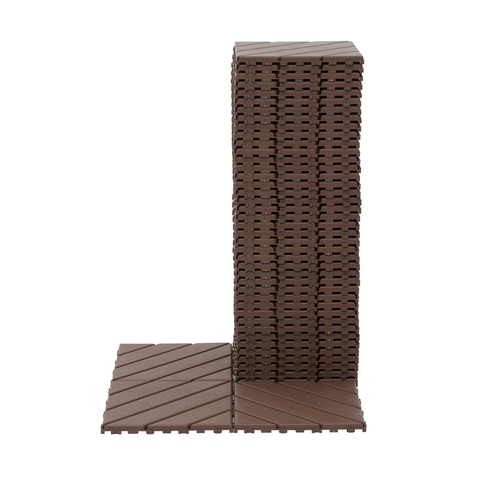 Plastic Interlocking Deck Tiles,44 Pack Patio Deck Tiles,12"X12" Square Waterproof Outdoor All Weather Use, Patio Decking Tiles For Poolside Balcony Backyard, Brown Brown Polypropylene