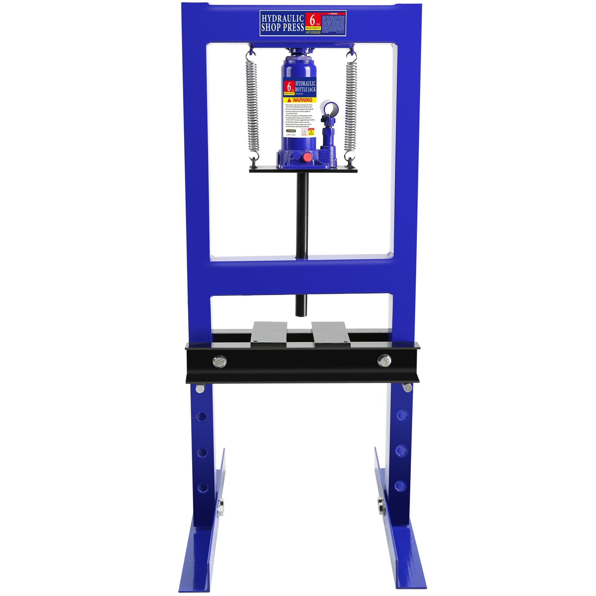 Steel H Frame Hydraulic Shop Press With Stamping Plates To Bend, Straighten, Or Press Parts, Install Bearings And U Joints, 6 Ton Capacity, Blue Blue Steel