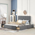 Queen Size Upholstery Platform Bed With Four Drawers On Two Sides, Adjustable Headboard, Grey Old Sku: Wf291774Eaa Box Spring Not Required Queen Grey Wood Bedroom Bed Frame Velvet Upholstered