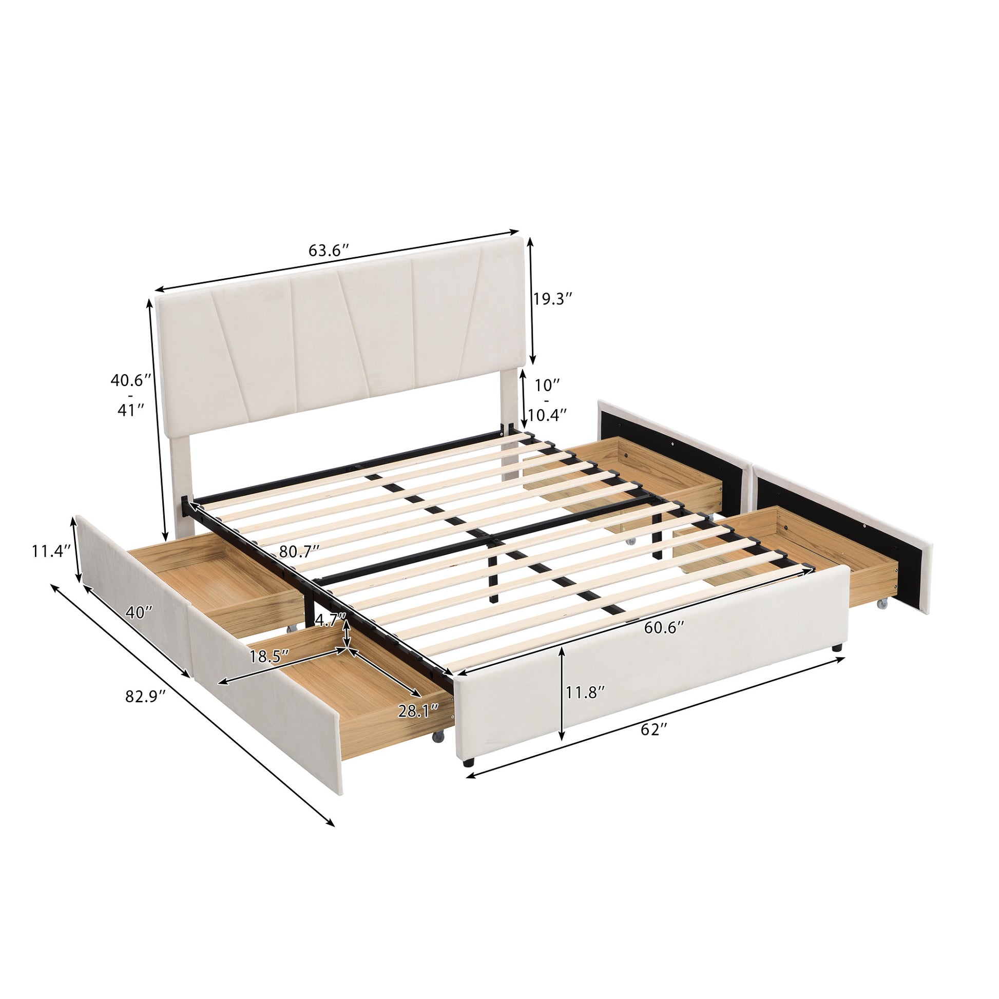 Queen Size Upholstery Platform Bed With Four Drawers On Two Sides, Adjustable Headboard, Beige Old Sku: Wf291774Aaa Box Spring Not Required Queen Beige Wood Bedroom Bed Frame Velvet Upholstered