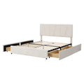 Queen Size Upholstery Platform Bed With Four Drawers On Two Sides, Adjustable Headboard, Beige Old Sku: Wf291774Aaa Box Spring Not Required Queen Beige Wood Bedroom Bed Frame Velvet Upholstered