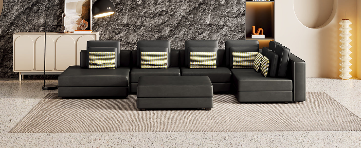 112.7" Modular Sectional Sofa Corner Sofa Chaise Lounge With Movable Ottoman For Living Room, Black Black Foam Palomino Fabric