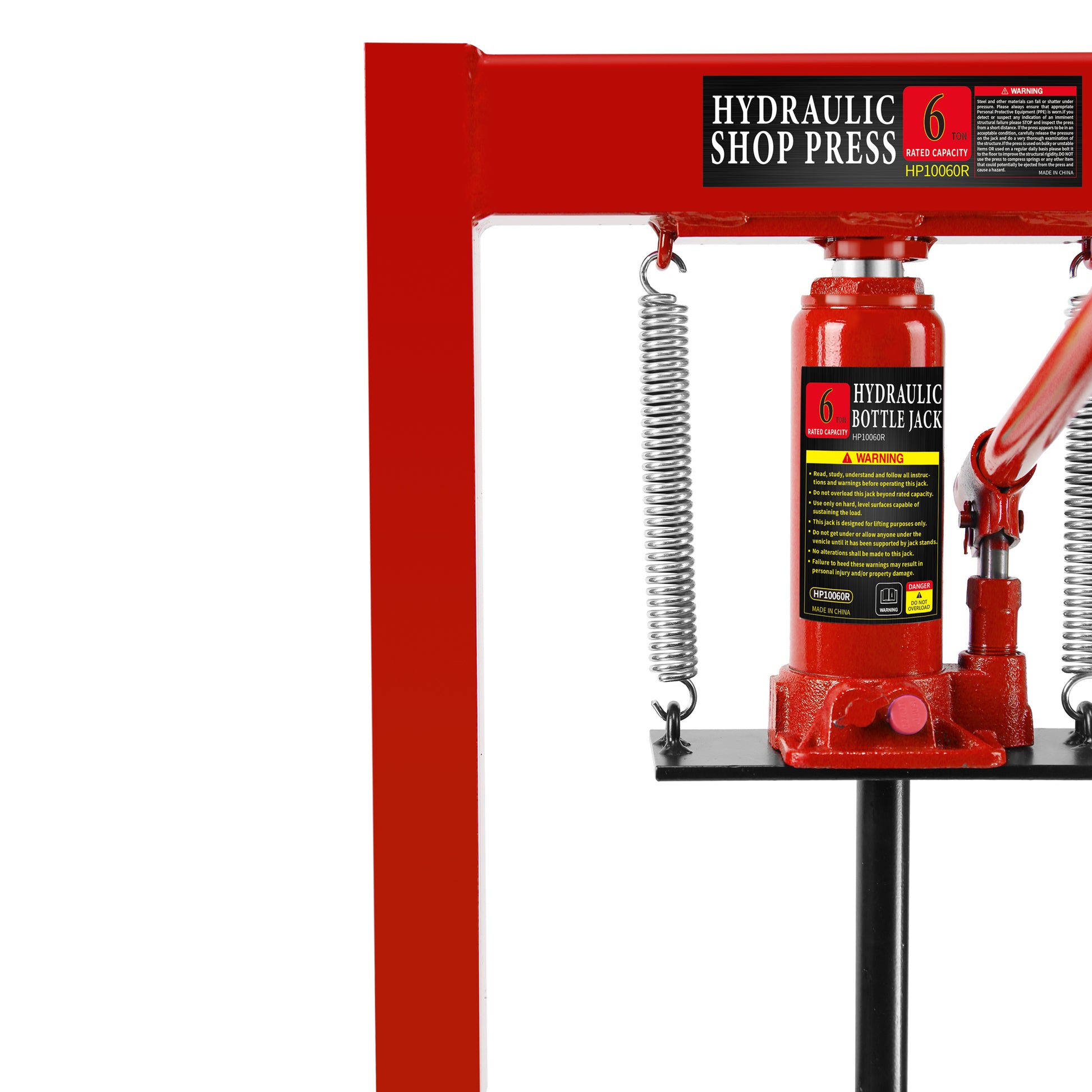 Hydraulic 6 Ton H Frame Garage Floor Adjustable Shop Press With Plates, 6T, Red Red Steel