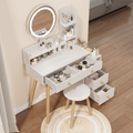 Round Mirror Bedside Cabinet Vanity Table Cushioned Stool, 17