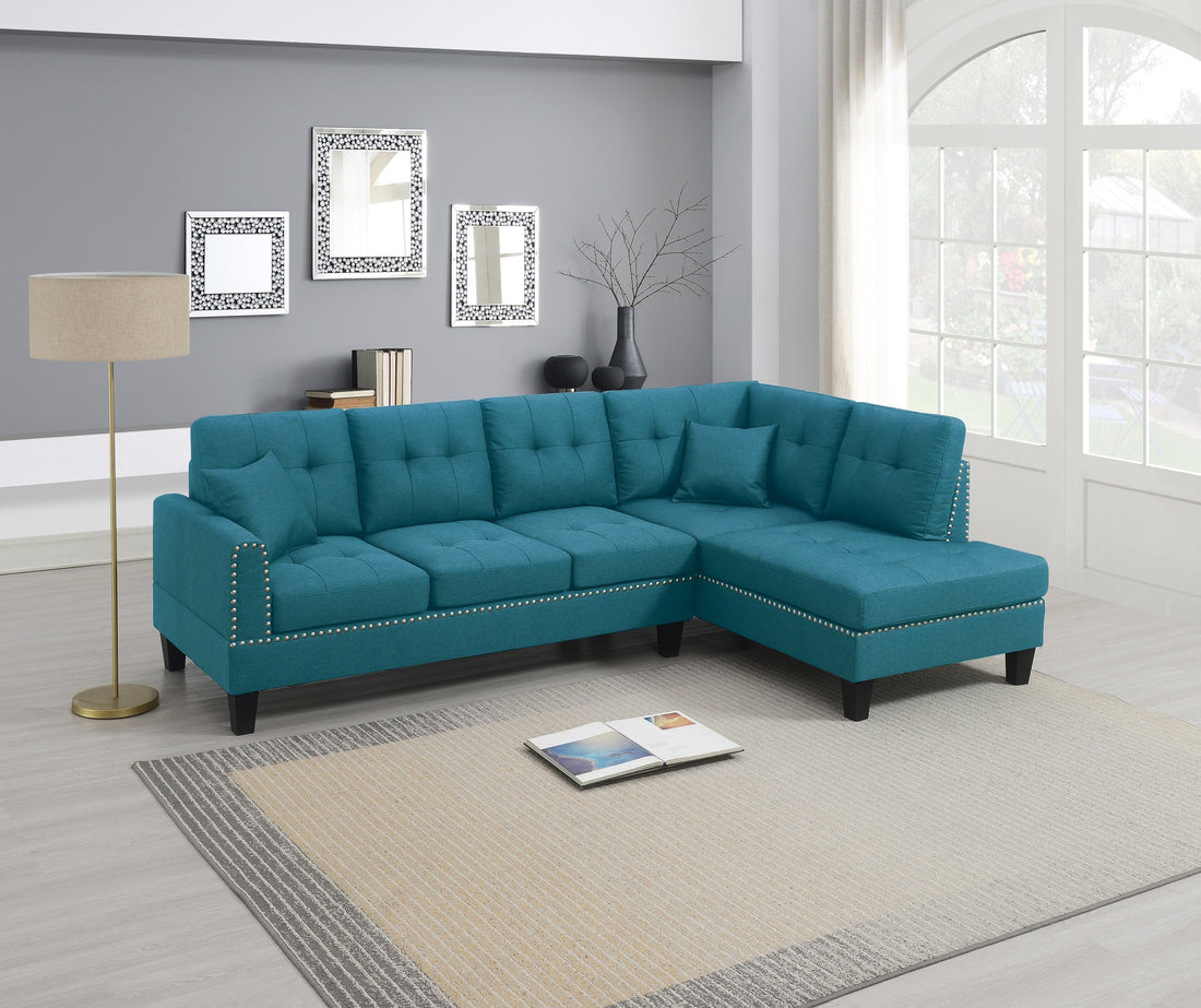 2 Pcs Sectional Set Living Room Furniture Laf Sofa And Raf Chaise Azure Blue Color Linen Like Fabric Tufted Couch Blue Primary Living Space Contemporary,Modern,Transitional L Shaped Rubberwood Fabric 5 Seat