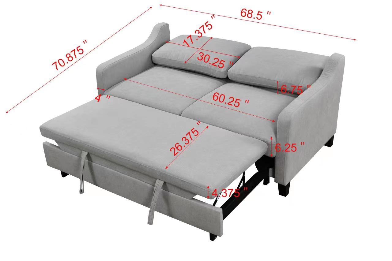 69"3 In 1 Convertible Queen Sleeper Sofa Bed, Modern Fabric Loveseat Futon Sofa Couch W Pullout Bed, Small Beautiful Seat Lounge Sofa W Reclining Backrest, Furniture For Living Room, Light Gray Light Gray Linen Wood Primary Living Space Soft Pillow Back