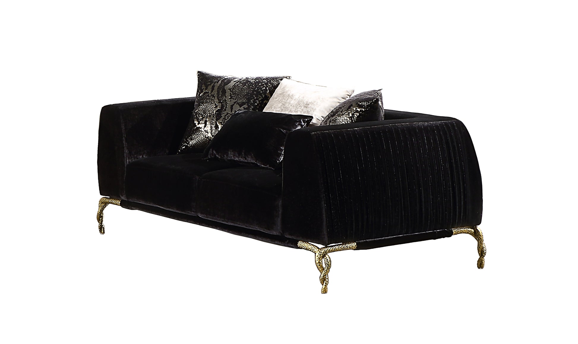 Majestic Shiny Thick Velvet Fabric Upholstered Loveseat Made With Wood Finished In Black Black Velvet Wood Primary Living Space Soft Contemporary,Modern Square Arms Upholstered Wood