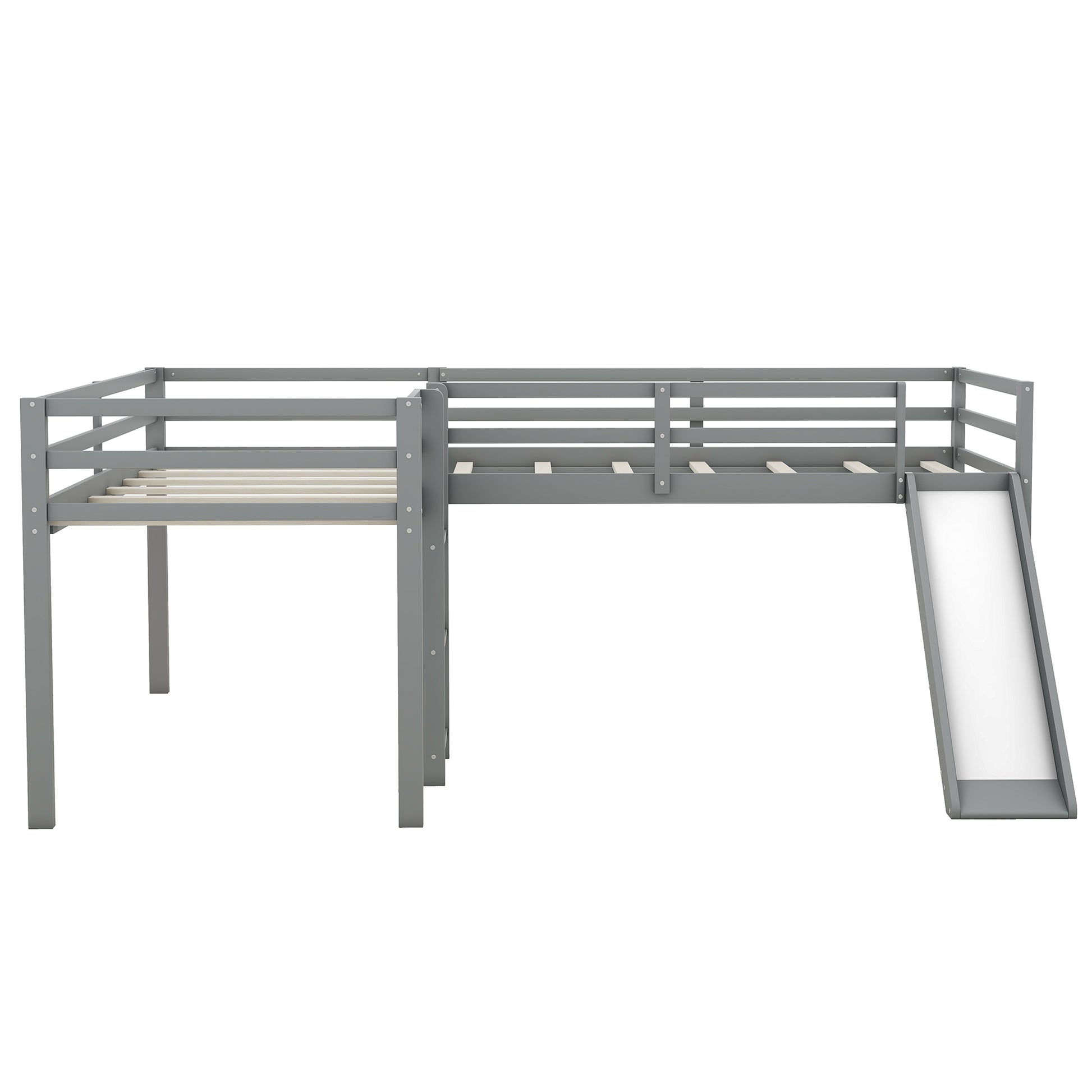 L Shaped Twin Size Loft Bed With Ladder And Slide, Gray Gray Solid Wood Mdf